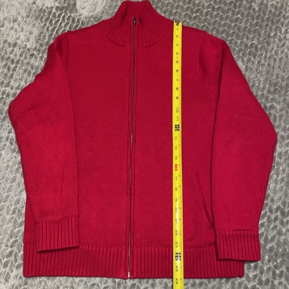 L.L. Bean 100% Cotton Red Zip Up Flannel Lined Sweater. Size Large. - Picture 9 of 9